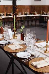 a table is set for a dinner party